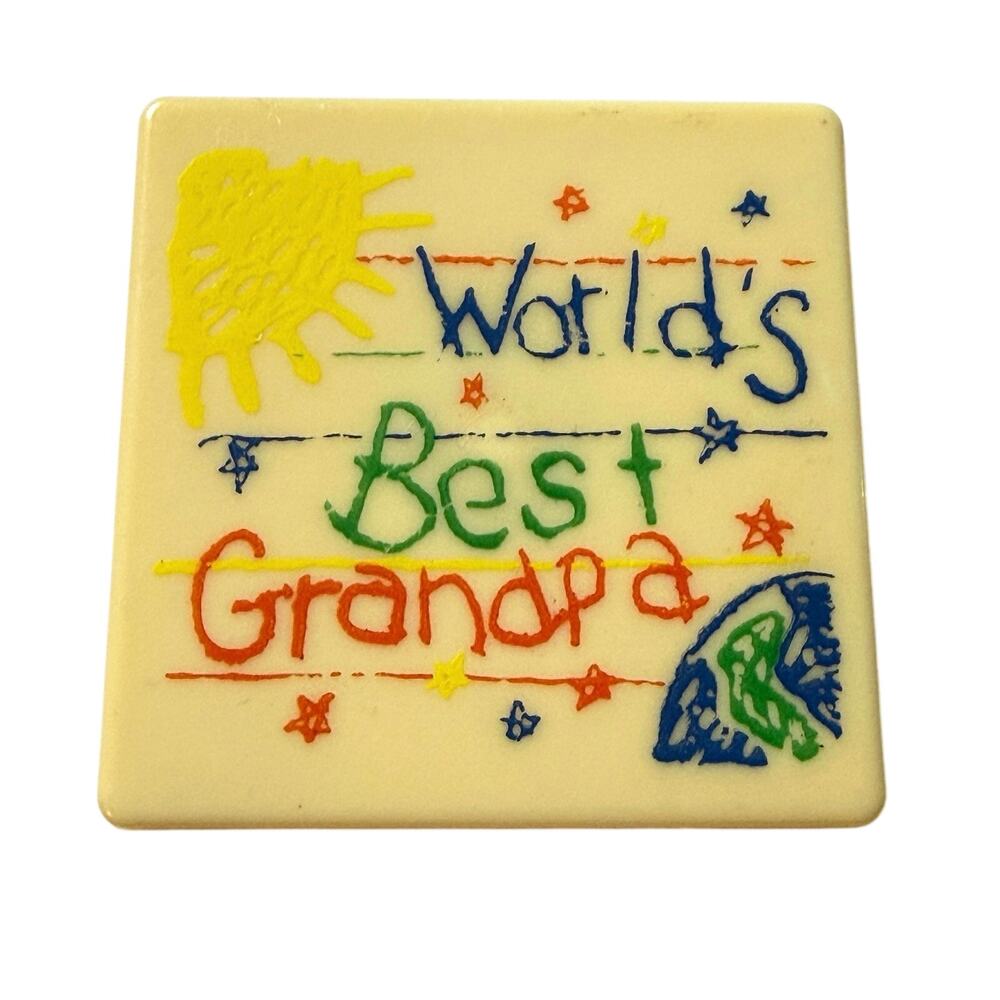 Vintage World’s Best Grandpa Refrigerator Fridge Magnet Square Plastic 2.5”